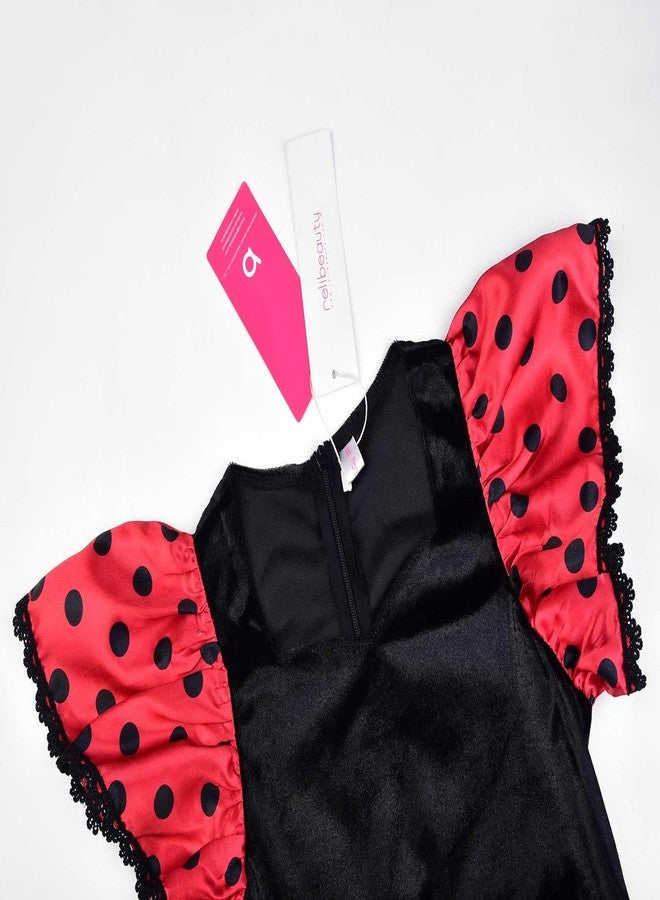 ReliBeauty Girls Flamenco Costume Spanish Dancer Skirt Kids Halloween Fancy Dress with Red Flower, 10-12/150 - Image 3